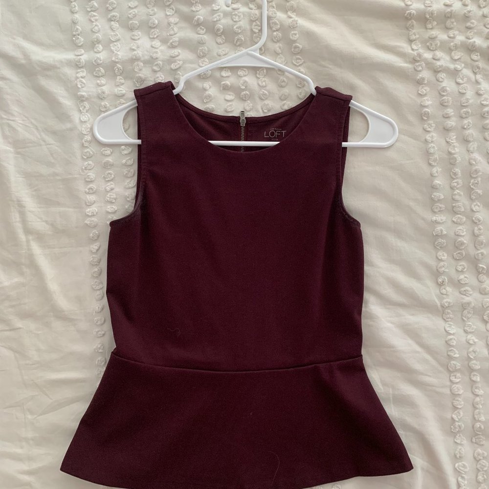 Loft Plum Peplum Top, XS Petite